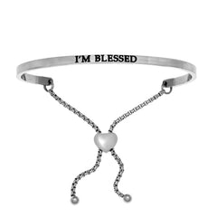 Intuitions Stainless Steel I’?????????M BLESSED Diamond Accent Adjustable Bracelet