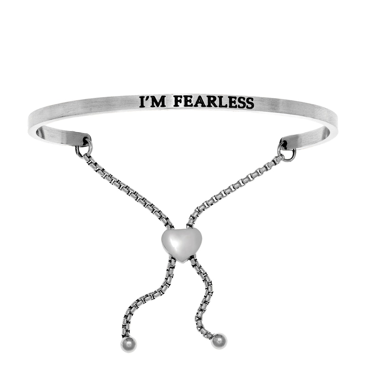Intuitions Stainless Steel I’?????????M FEARLESS Diamond Accent Adjustable Bracelet