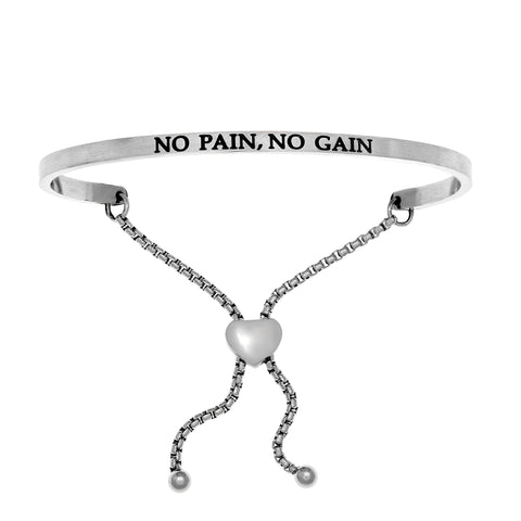 Intuitions Stainless Steel NO PAIN, NO GAIN Diamond Accent Adjustable Bracelet