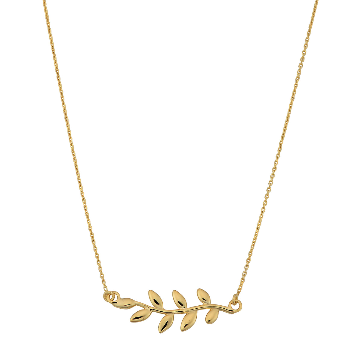 10K Yellow Gold Olive Leaf Pendant Necklace, 18" fine designer jewelry for men and women