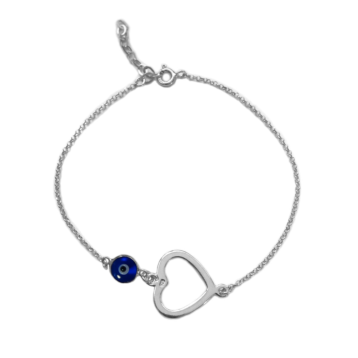Heart Double Sided Evil Eye Adjustable Bracelet Sterling Silver, 7" to 8.5" fine designer jewelry for men and women