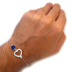 Heart Double Sided Evil Eye Adjustable Bracelet Sterling Silver, 7" to 8.5" fine designer jewelry for men and women