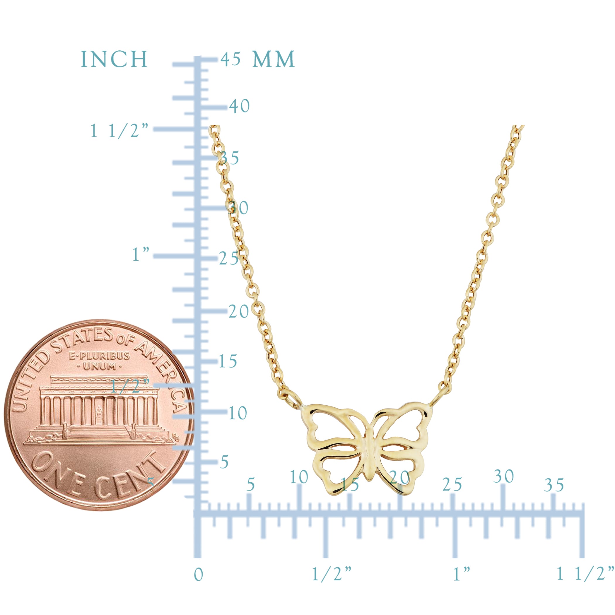 14K Yellow Gold Butterfly Pendant On 17" To 18" Adjustable Necklace fine designer jewelry for men and women