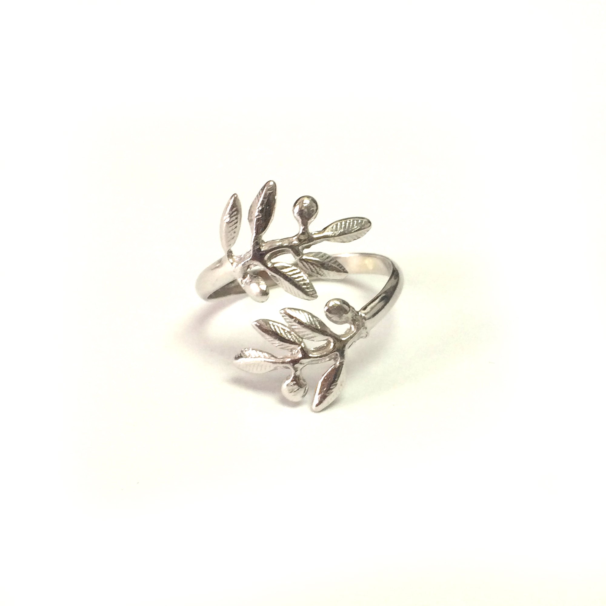 Sterling Silver Rhodium Plated Adjustable Olive Leafs Ring, Size 6 fine designer jewelry for men and women