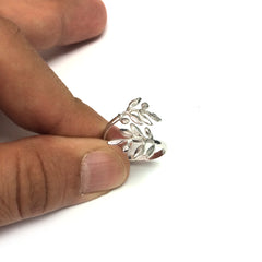 Sterling Silver Rhodium Plated Adjustable Olive Leafs Ring, Size 6 fine designer jewelry for men and women