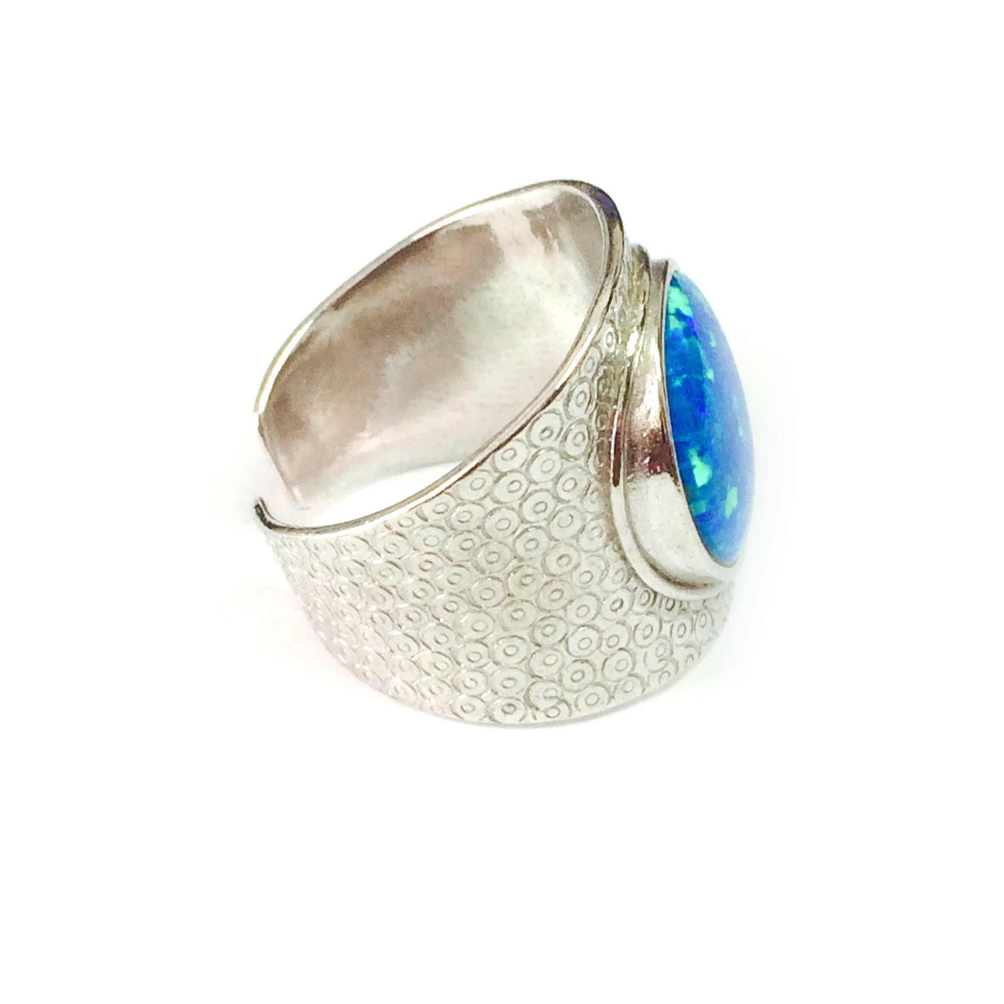 Sterling Silver Rhodium Plated Synthetic Blue Opal Ring, Size 6 fine designer jewelry for men and women