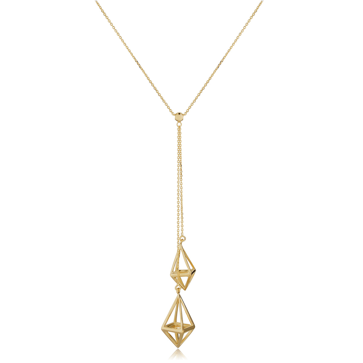 14k Yellow Gold 3D Diamond Cage Drop Adjustable Necklace, 18" fine designer jewelry for men and women