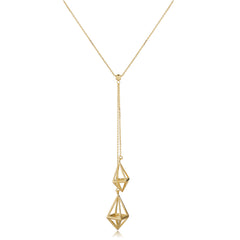 14k Yellow Gold 3D Diamond Cage Drop Adjustable Necklace, 18" fine designer jewelry for men and women
