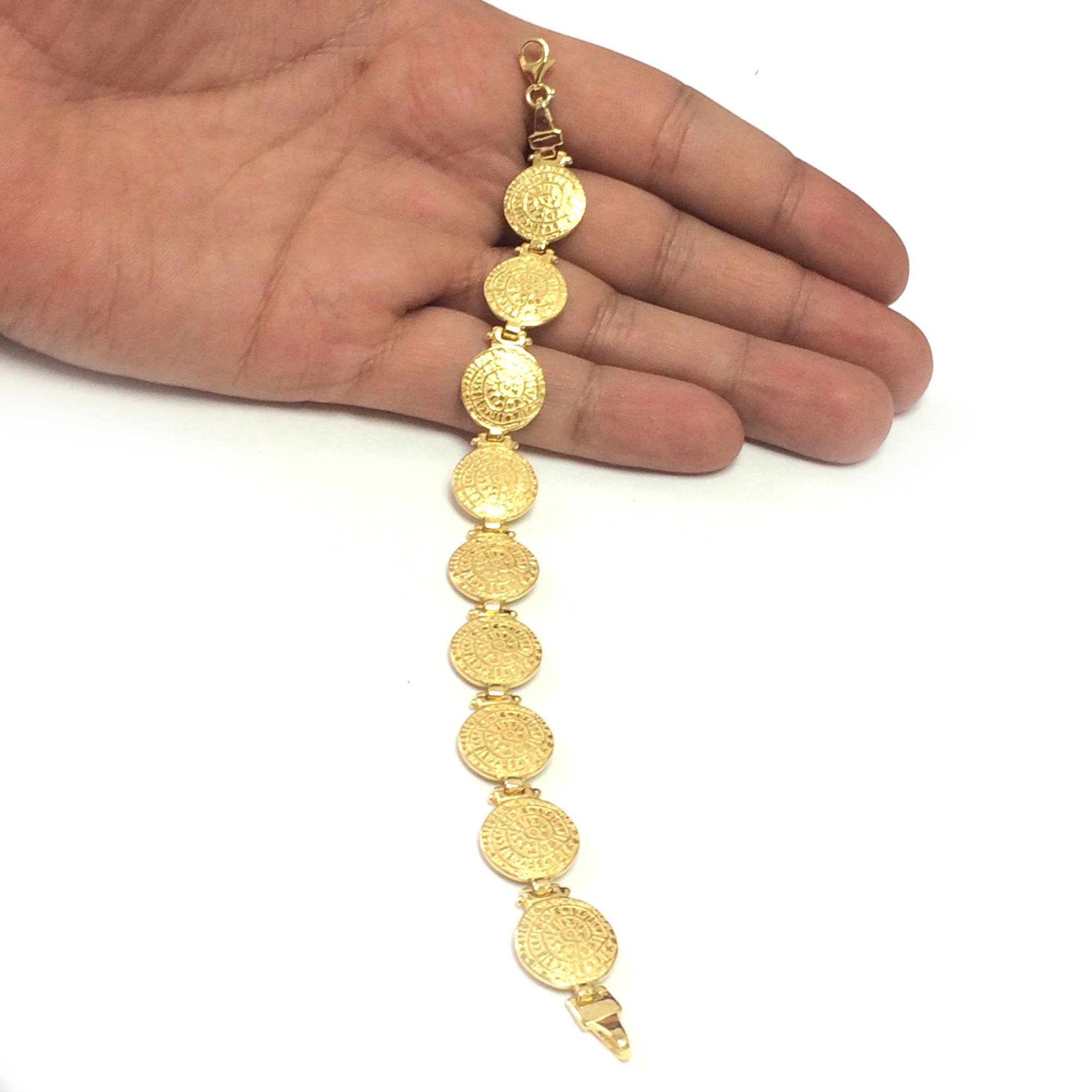 Sterling Silver 18k Gold Overlay Phaistos Disc Link Bracelet, 7" fine designer jewelry for men and women