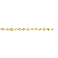 14k Yellow Gold Starfish Sand Dollar And Fish Bracelet, 7" fine designer jewelry for men and women