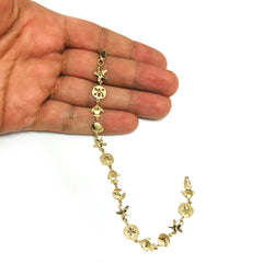 14k Yellow Gold Starfish Sand Dollar And Fish Bracelet, 7" fine designer jewelry for men and women