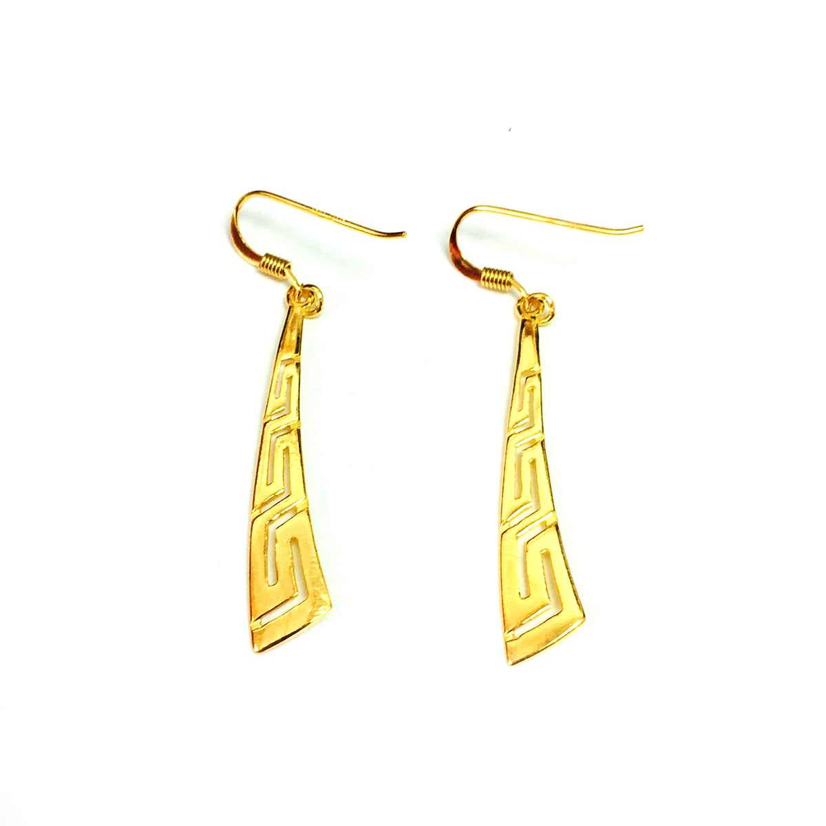 Sterling Silver 18 Karat Gold Overlay Plated Greek Key Drop Earrings fine designer jewelry for men and women