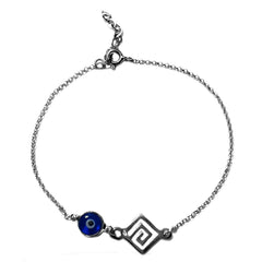 Maiandros Theme Double Sided Evil Eye Adjustable Necklace In Sterling Silver, 17" to 18" fine designer jewelry for men and women