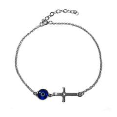 Cross Theme Double Sided Evil Eye Adjustable Necklace In Sterling Silver, 17" to 18" fine designer jewelry for men and women