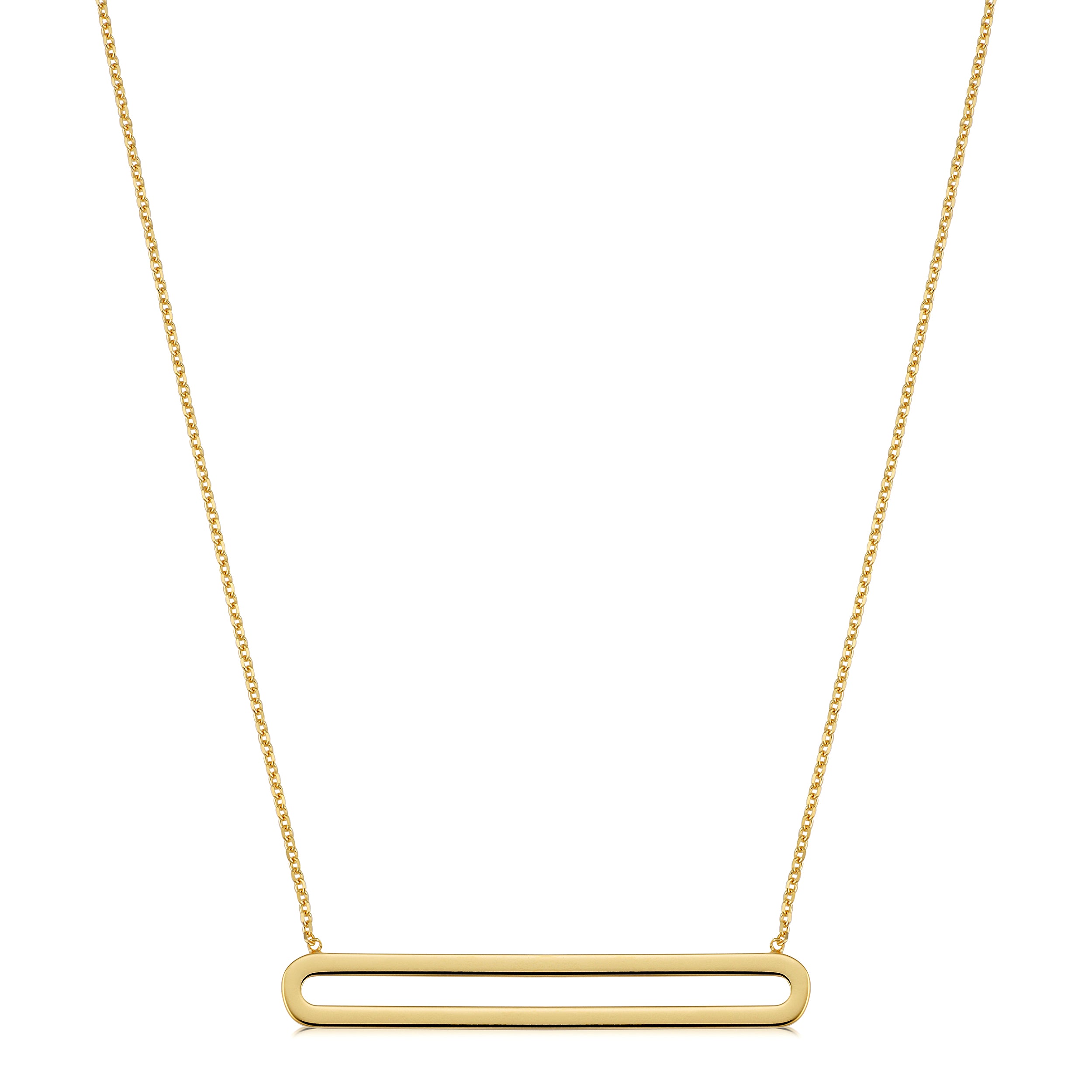 14K Yellow Gold Oval Bar Pendant Necklace, 18" fine designer jewelry for men and women