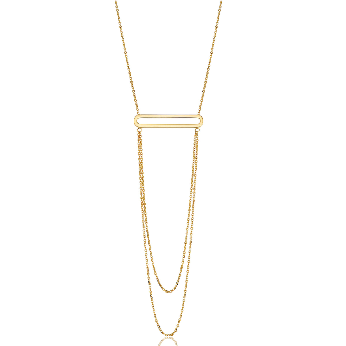 14K Yellow Gold Oval Bar Pendant With Layered Chain 18" Necklace fine designer jewelry for men and women