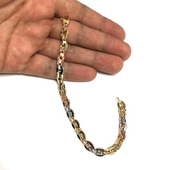 14k Yellow White And Rose Gold Oval Link Bracelet, 7.5" fine designer jewelry for men and women