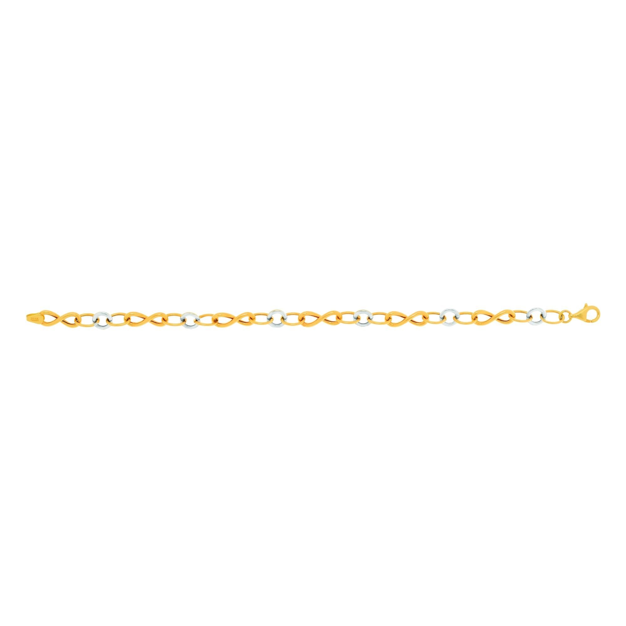 14k Yellow And White Gold Oval And Infinity Links Bracelet, 7,5" fine designer jewelry for men and women