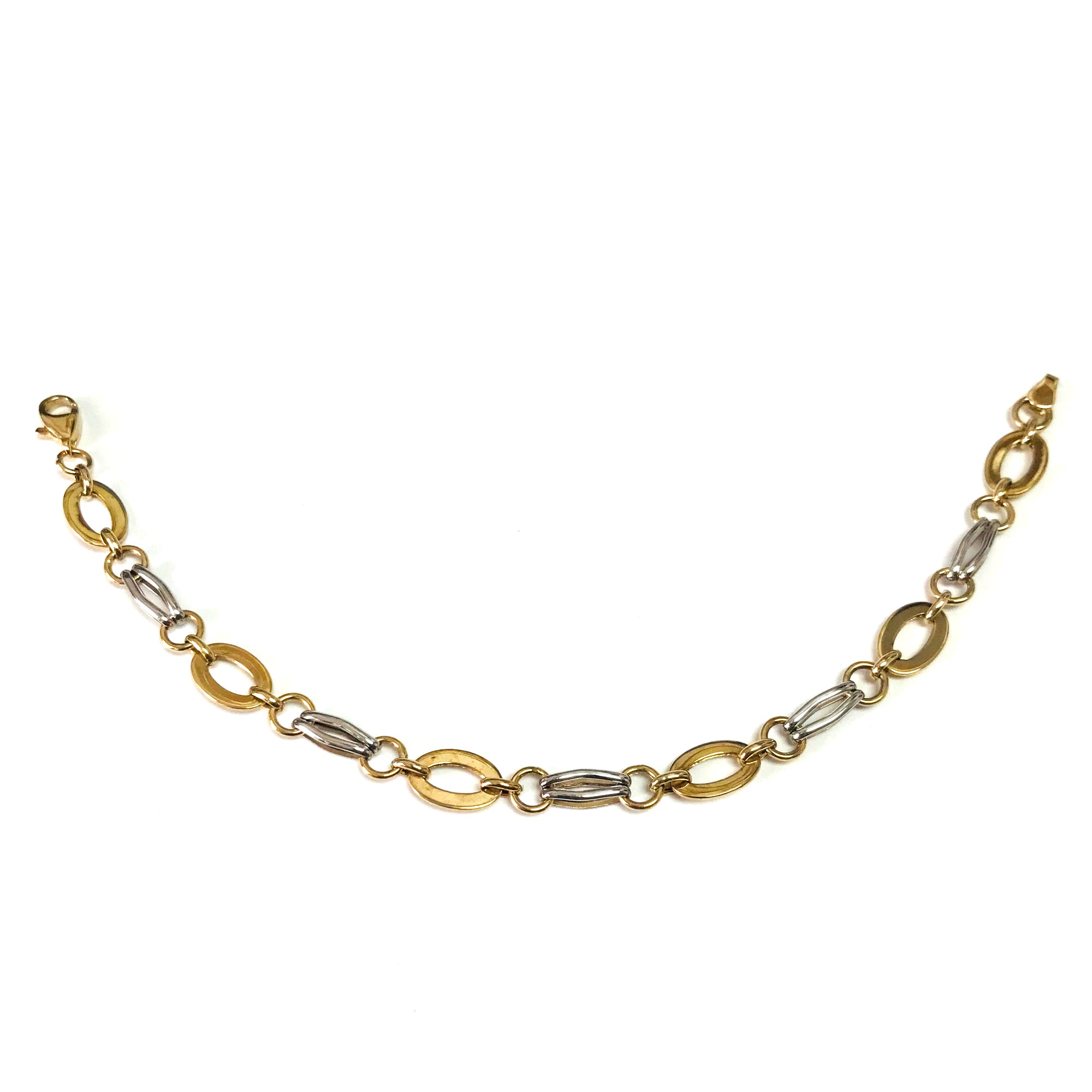 14k Yellow And White Gold Oval Links Bracelet, 7,25" fine designer jewelry for men and women
