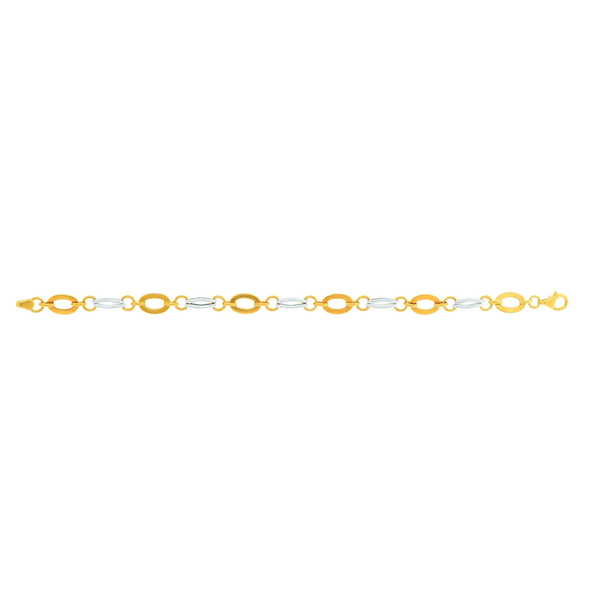 14k Yellow And White Gold Oval Links Bracelet, 7,25" fine designer jewelry for men and women