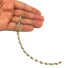 14k Yellow And White Gold Finish Wave Patterned Bracelet, 7,25"