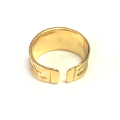 Sterling Silver And 18kt Yellow Gold Overlay Byzantine Adjustable Band Ring fine designer jewelry for men and women