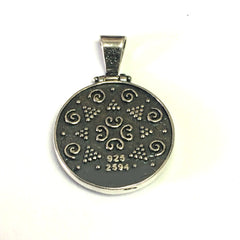 Oxidized Sterling Silver Byzantine Style Round Pendant fine designer jewelry for men and women