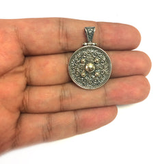 Oxidized Sterling Silver Byzantine Style Round Pendant fine designer jewelry for men and women