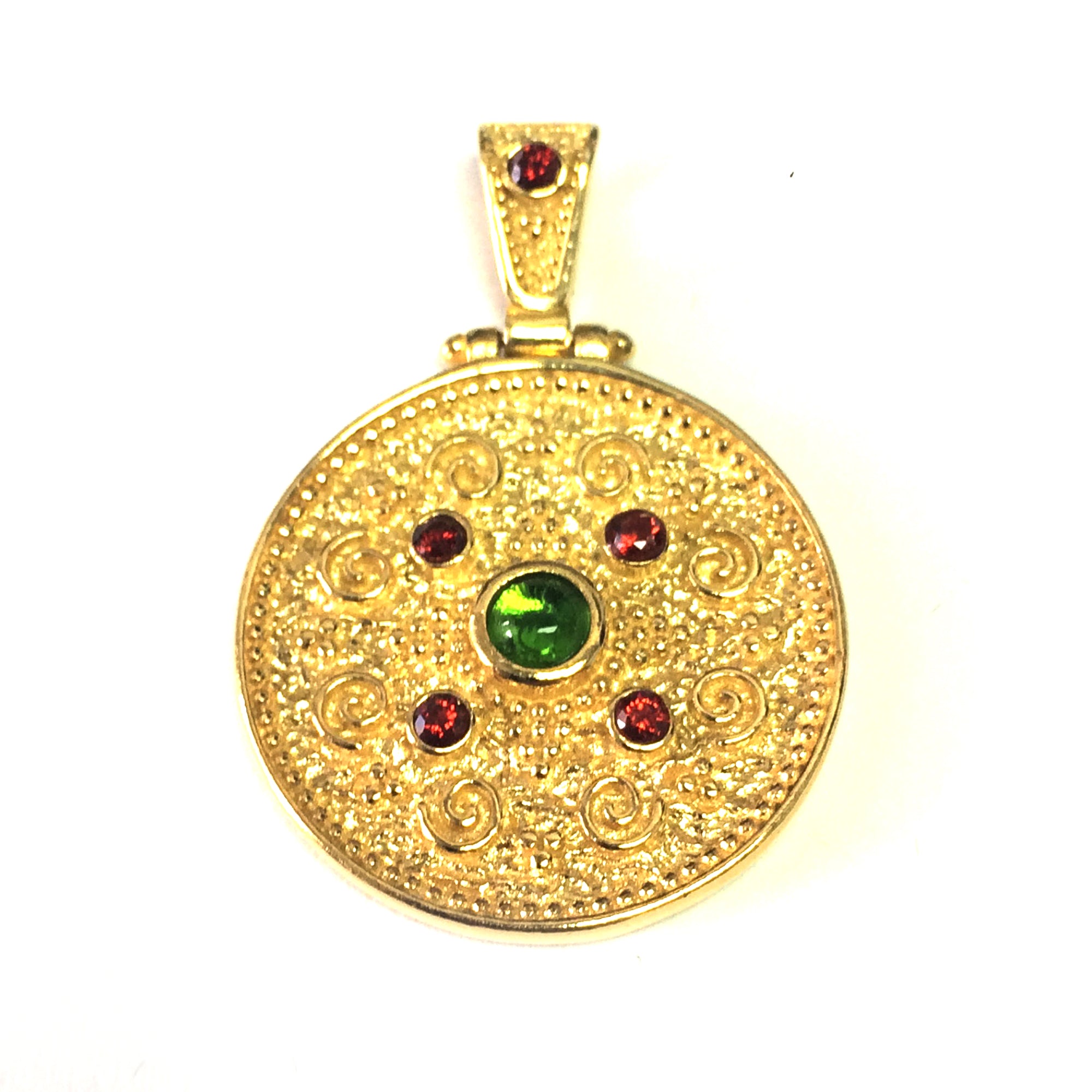 Sterling Silver 18 Karat Gold Overlay Byzantine Round Pendant fine designer jewelry for men and women