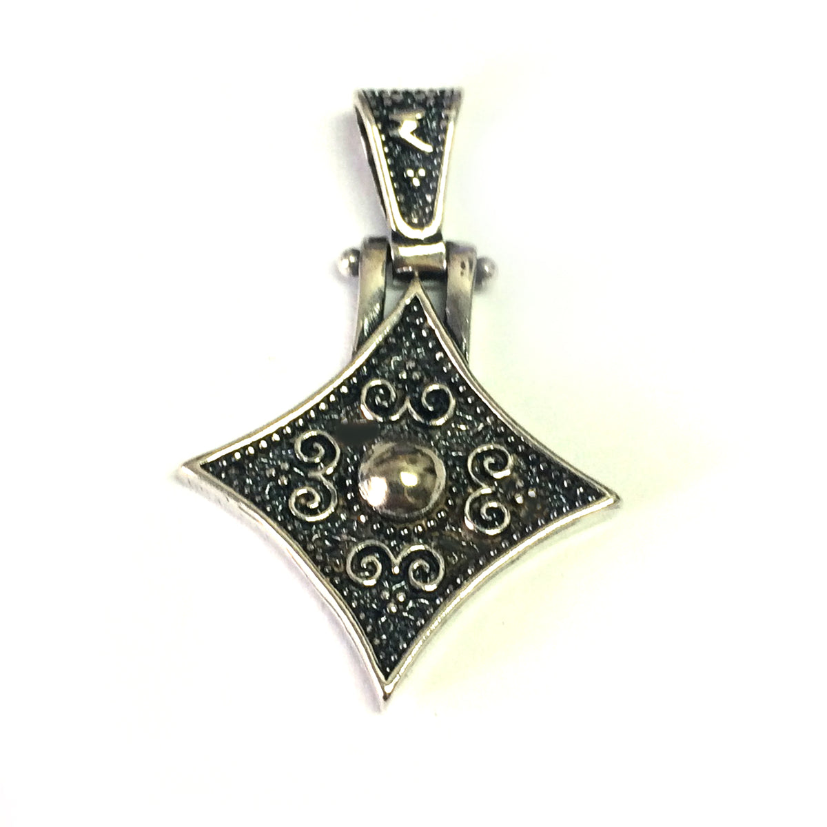 Oxidized Sterling Silver Byzantine Style Rhombus Pendant fine designer jewelry for men and women