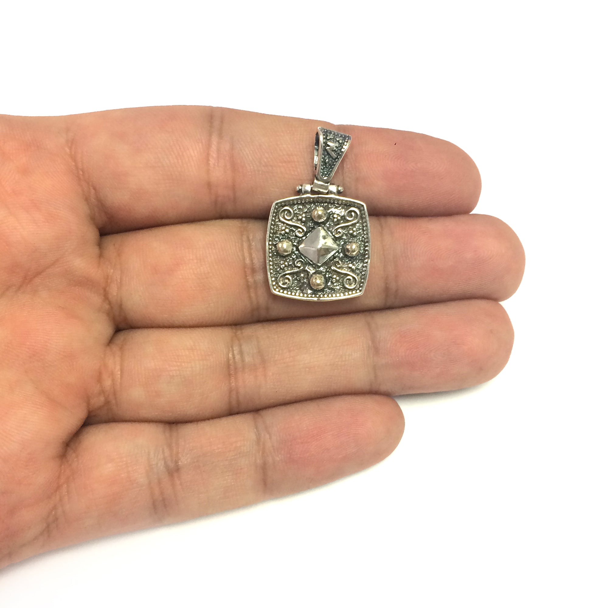 Oxidized Sterling Silver Byzantine Style Square Pendant fine designer jewelry for men and women