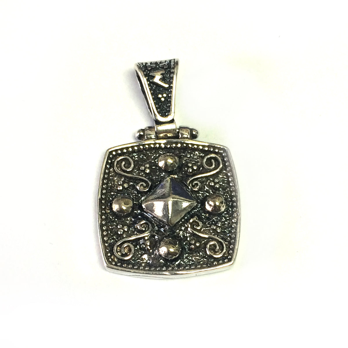 Oxidized Sterling Silver Byzantine Style Square Pendant fine designer jewelry for men and women