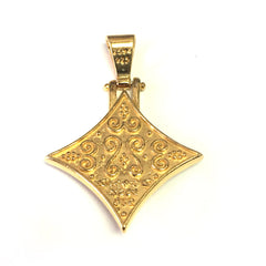 Sterling Silver 18 Karat Gold Overlay Byzantine Rhombus Pendant fine designer jewelry for men and women