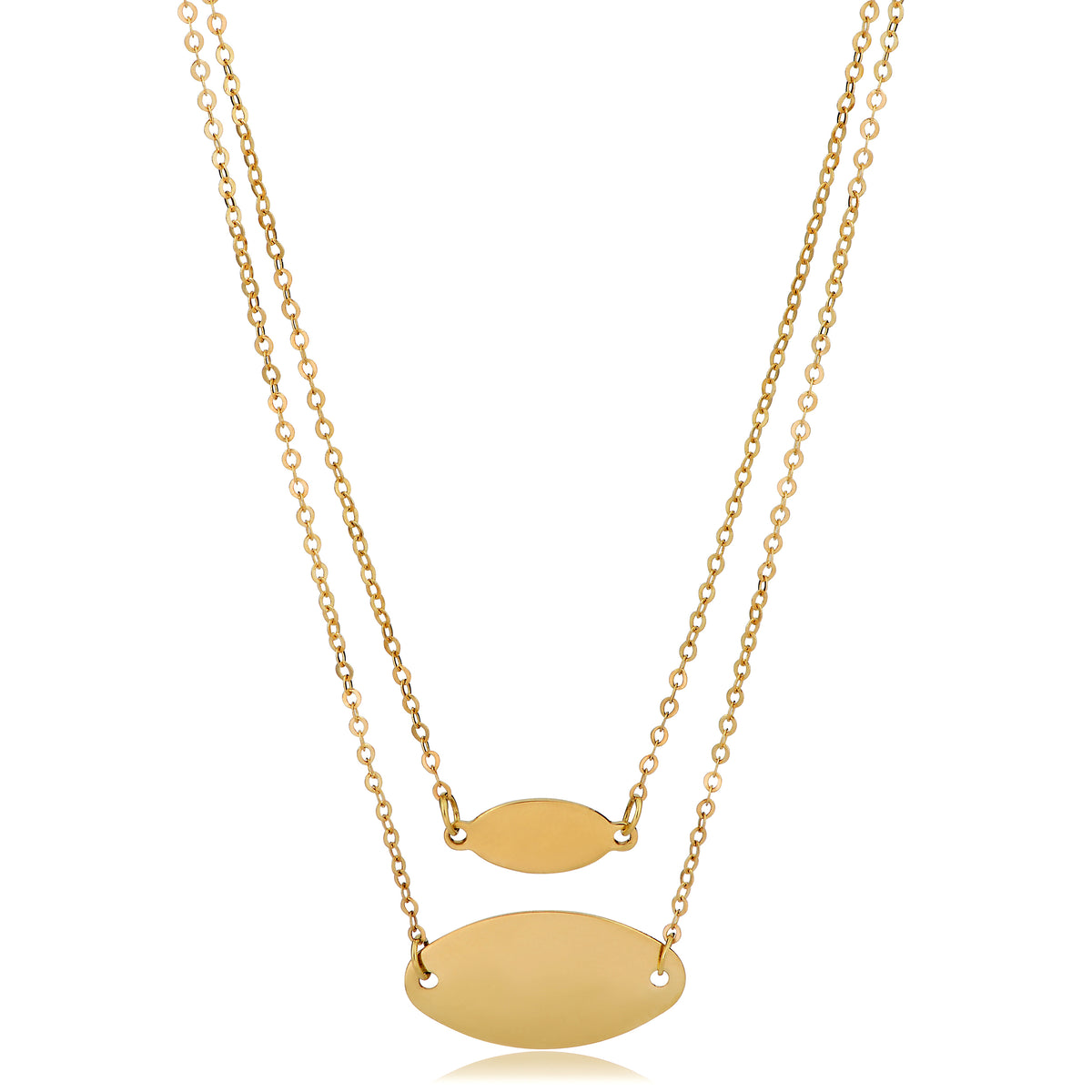 14K Yellow Gold Graduated Oval Disc Layered Necklace, 18" fine designer jewelry for men and women