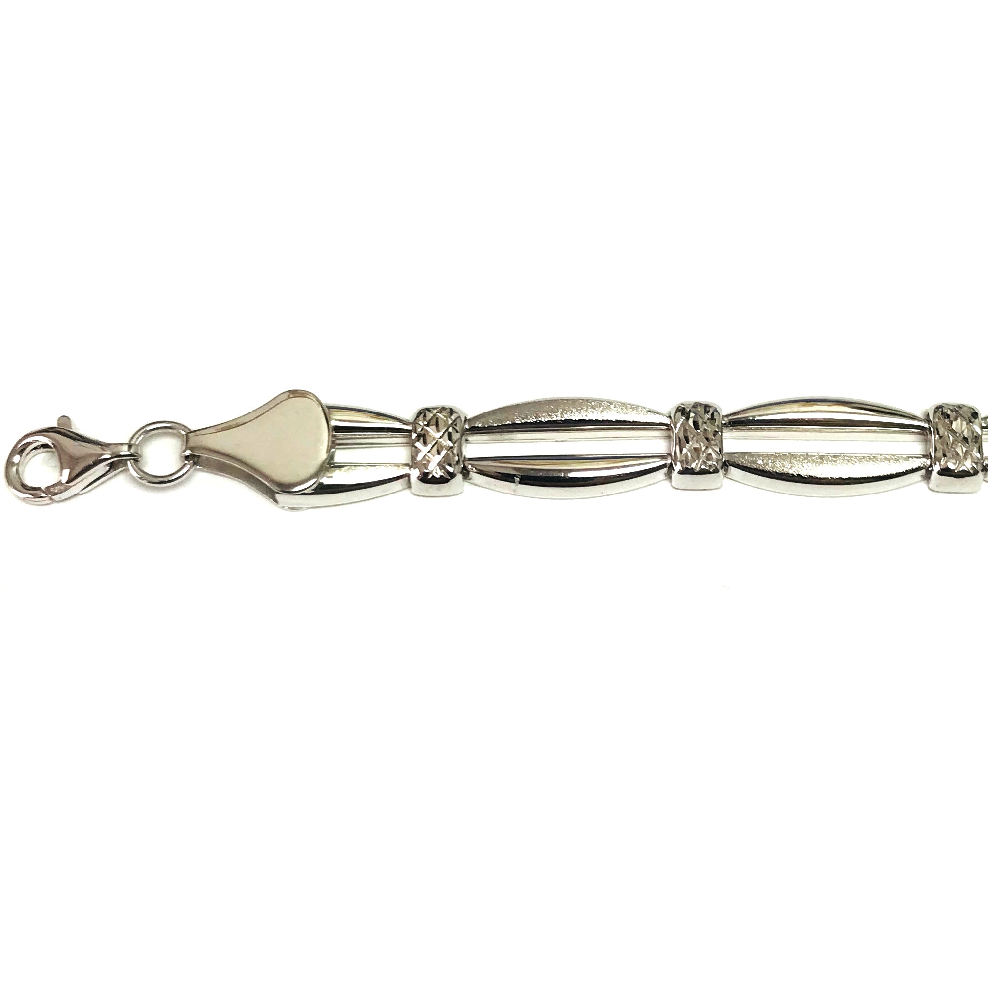 14k White Diamond Cut Bar Shaped Links Bracelet, 7.25" fine designer jewelry for men and women