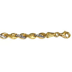 14k Yellow And White Gold Heart Link Bracelet, 7,25" fine designer jewelry for men and women