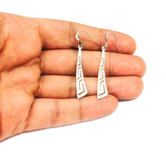 Sterling Silver Rhodium Plated Greek Key Drop Earrings fine designer jewelry for men and women