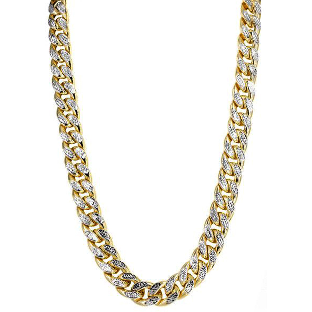 14k Yellow And White Gold Miami Cuban Pave Link Chain Necklace, Width 13.5mm, 24" fine designer jewelry for men and women