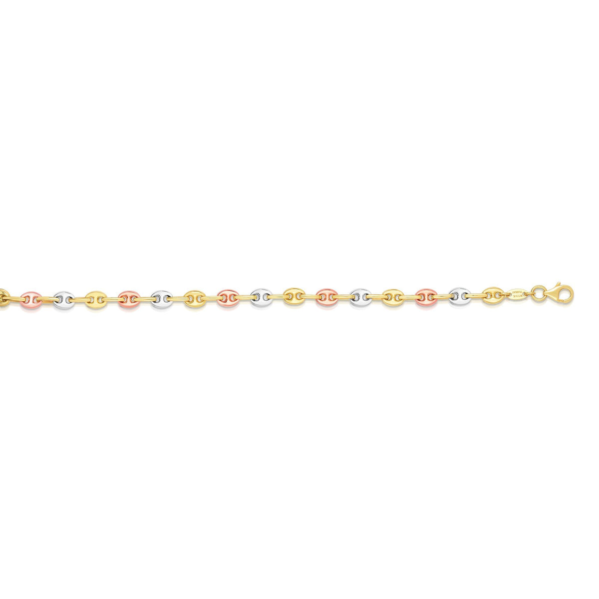 14k Yellow White And Rose Gold Mariner Link Bracelet, 7.25" fine designer jewelry for men and women
