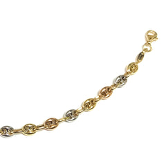 14k Yellow White And Rose Gold Mariner Link Bracelet, 7.25" fine designer jewelry for men and women