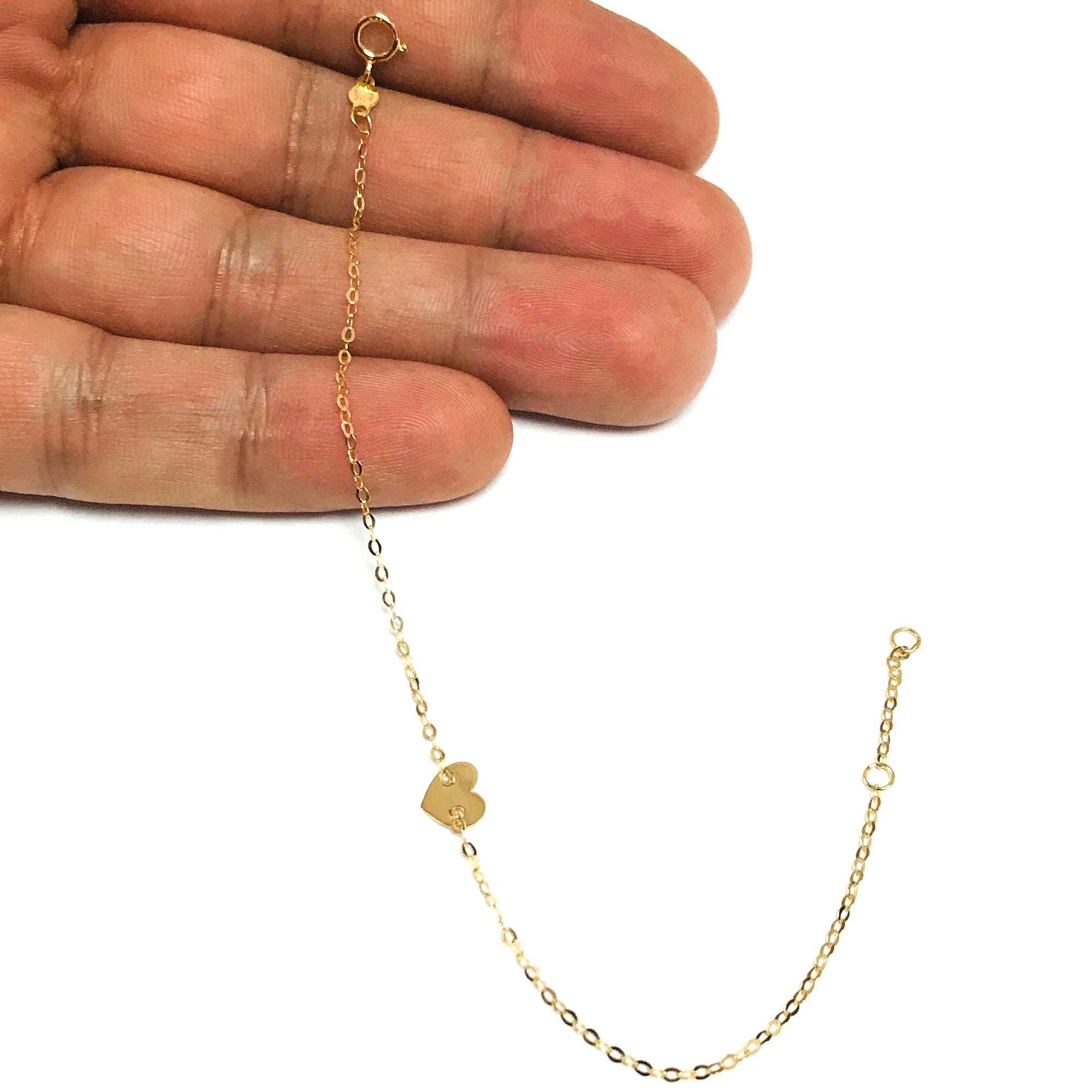 14k Yellow Gold Heart Charm Fancy Bracelet, 7" fine designer jewelry for men and women
