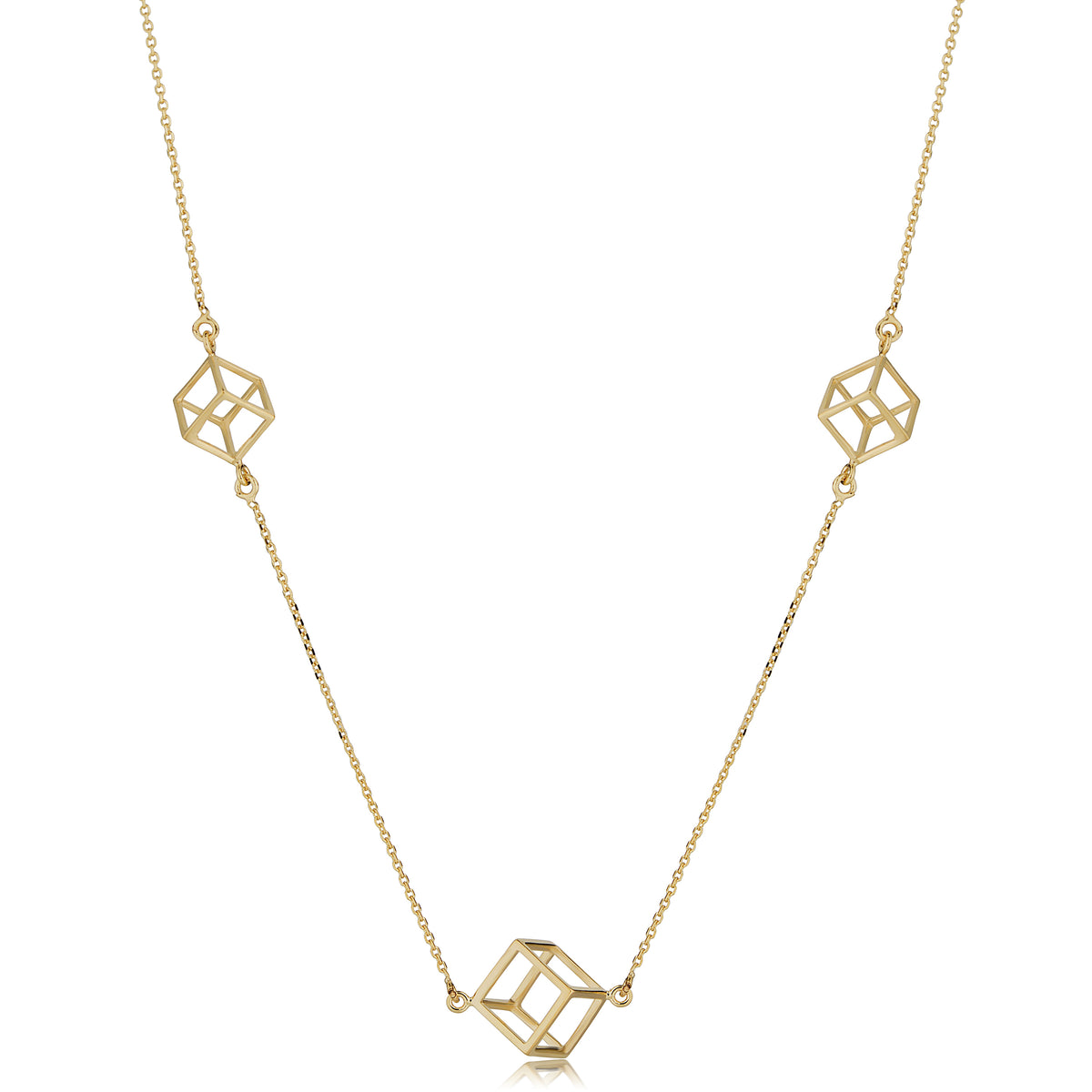 14k Yellow Gold 3D Cube Pendant Adjustable Necklace, 18" fine designer jewelry for men and women