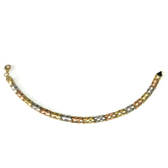 14k Yellow White And Rose Gold Weaved Fancy Bracelet, 7.25" fine designer jewelry for men and women