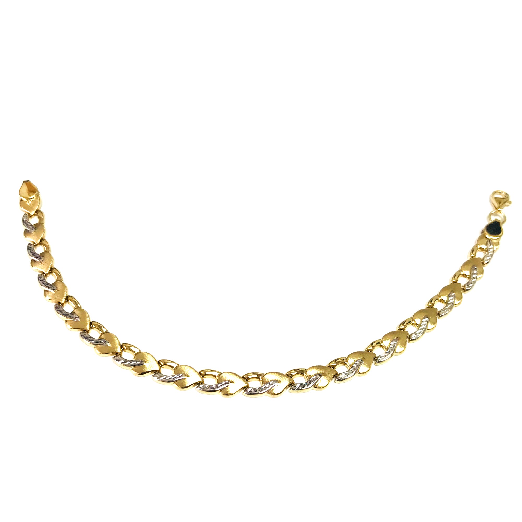 14k Yellow And White Gold Heart Links Bracelet, 7,25" fine designer jewelry for men and women