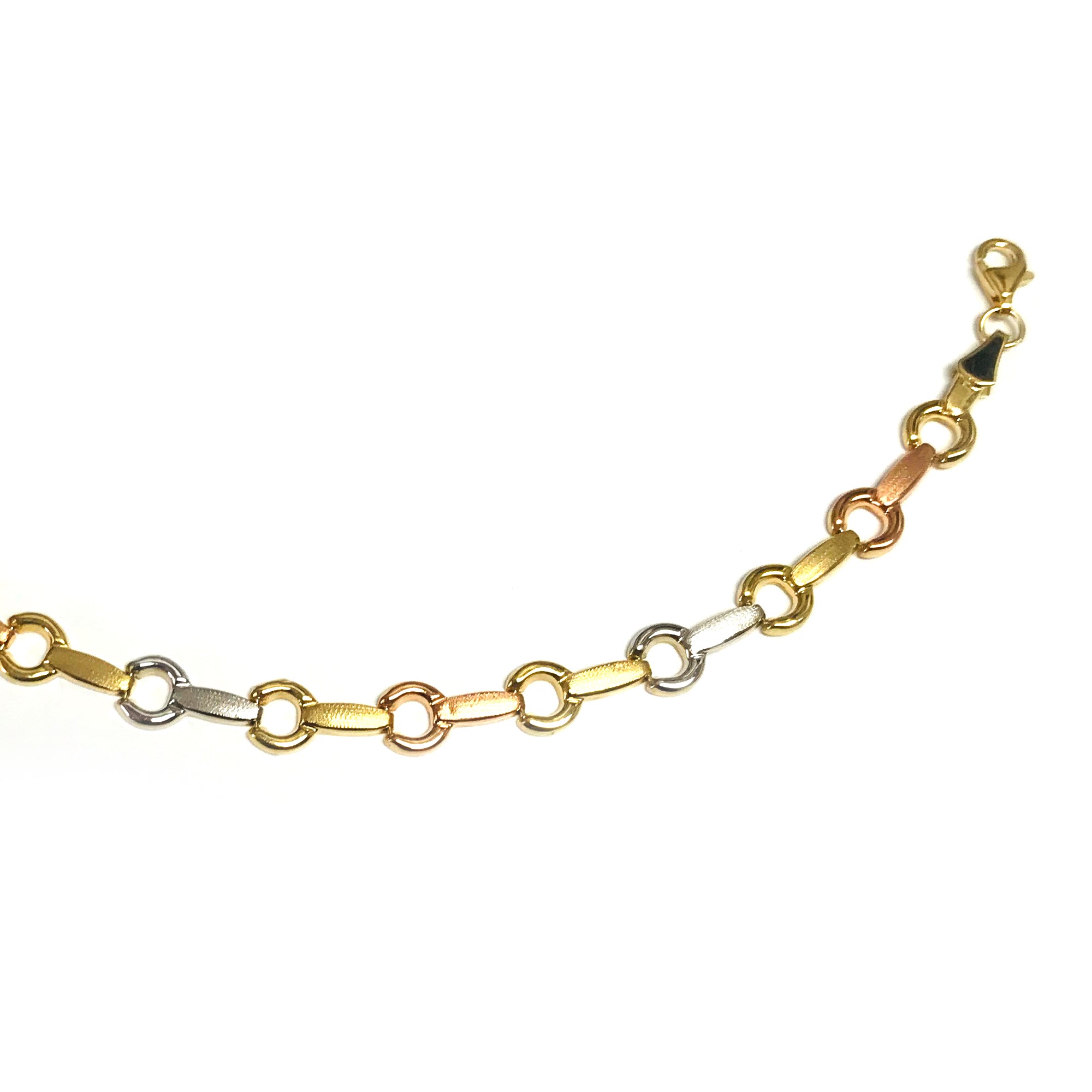 14k Yellow White And Rose Gold Links Fancy Bracelet, 7.25" fine designer jewelry for men and women
