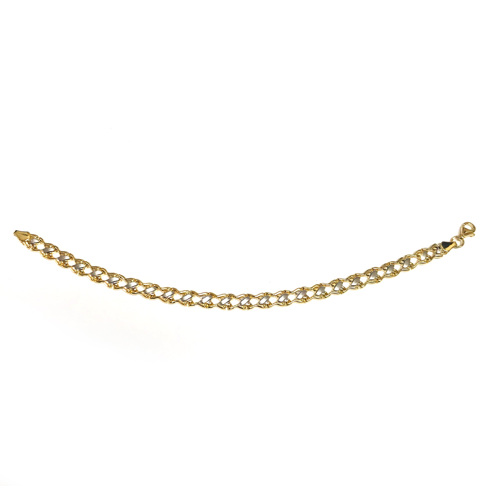 14k Yellow And White Gold Hugs And Kisses Link Bracelet, 7,25" fine designer jewelry for men and women