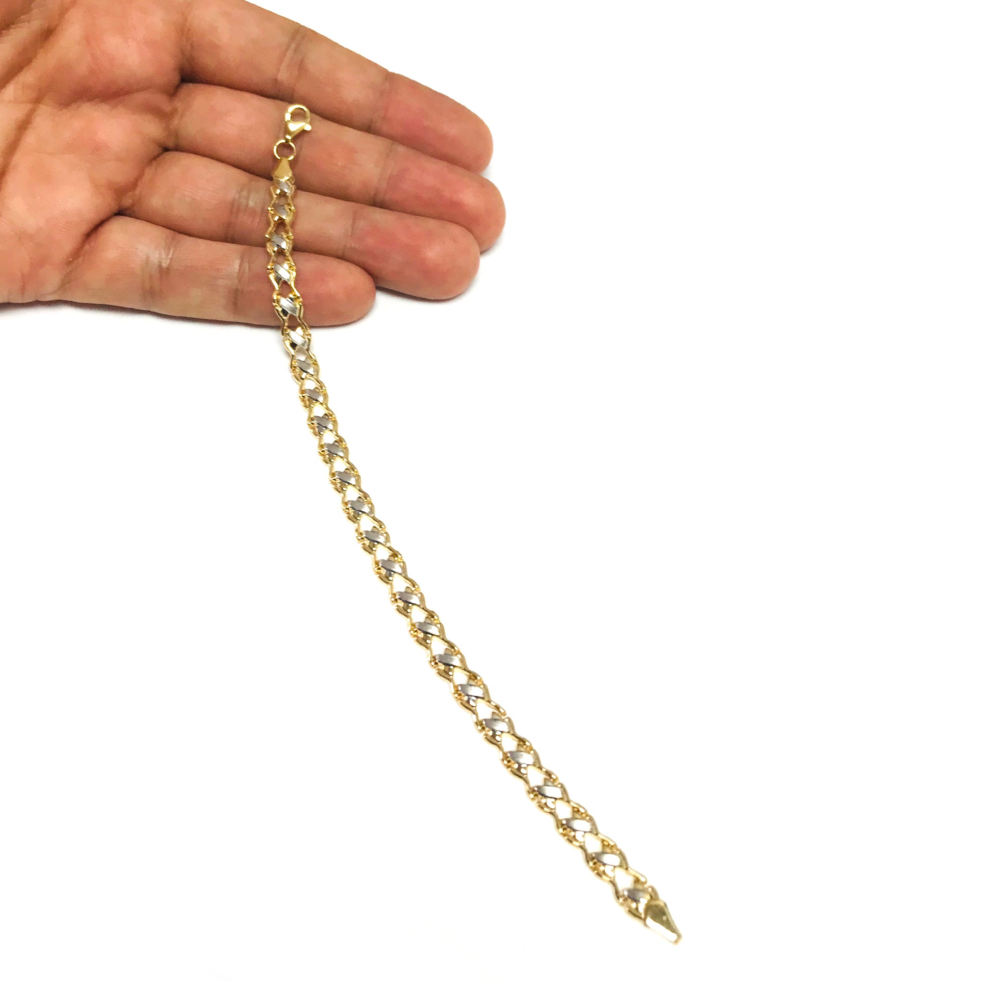 14k Yellow And White Gold Hugs And Kisses Link Bracelet, 7,25" fine designer jewelry for men and women