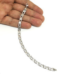 14k White Diamond Cut Heart Shapes Links Bracelet, 7.25" fine designer jewelry for men and women