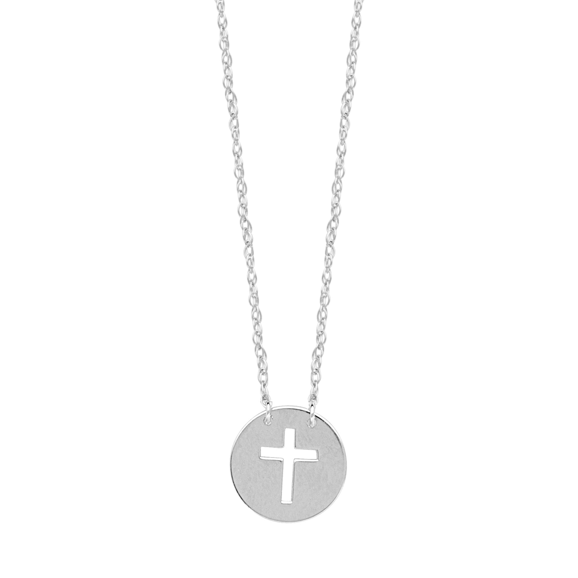 14K White Gold Mini Cross Pendant Necklace, 16" To 18" Adjustable fine designer jewelry for men and women