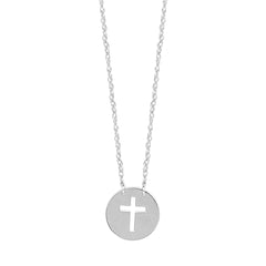 14K White Gold Mini Cross Pendant Necklace, 16" To 18" Adjustable fine designer jewelry for men and women